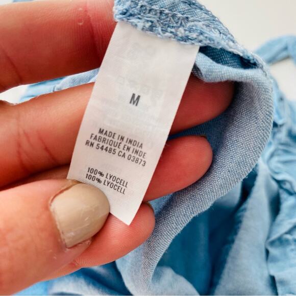 AEO AERIE Blue Soft Denim Elastic Waist Tie Pockets Lyocell Mini Roll Shorts M - Picture 5 of 8